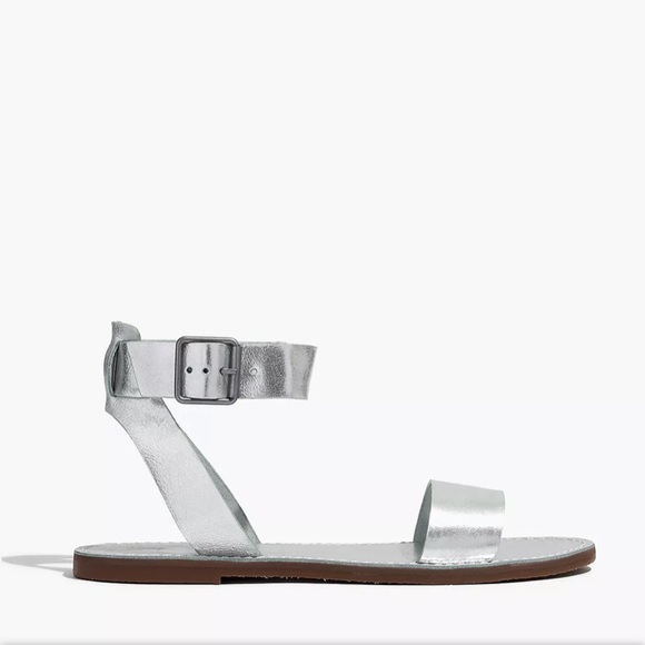 Madewell Shoes - Madewell The Boardwalk Silver Ankle Strap Flat Leather Sandals Metallic Size 8.5